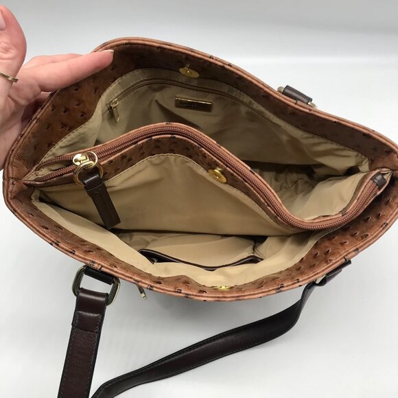 Giani Bernini Brown Embossed Ostrich Leather Handbag - Picture 11 of 11